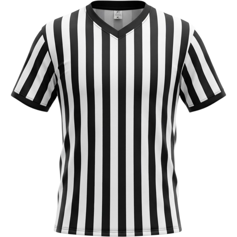 Black and White Striped Referee Shirt V-Neck Short Sleeve Sports Official XL